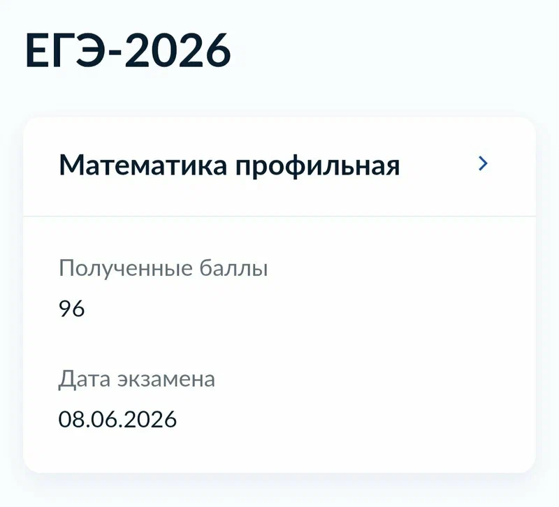 Результат Анастасии на ЕГЭ по профильной математике - 96 баллов